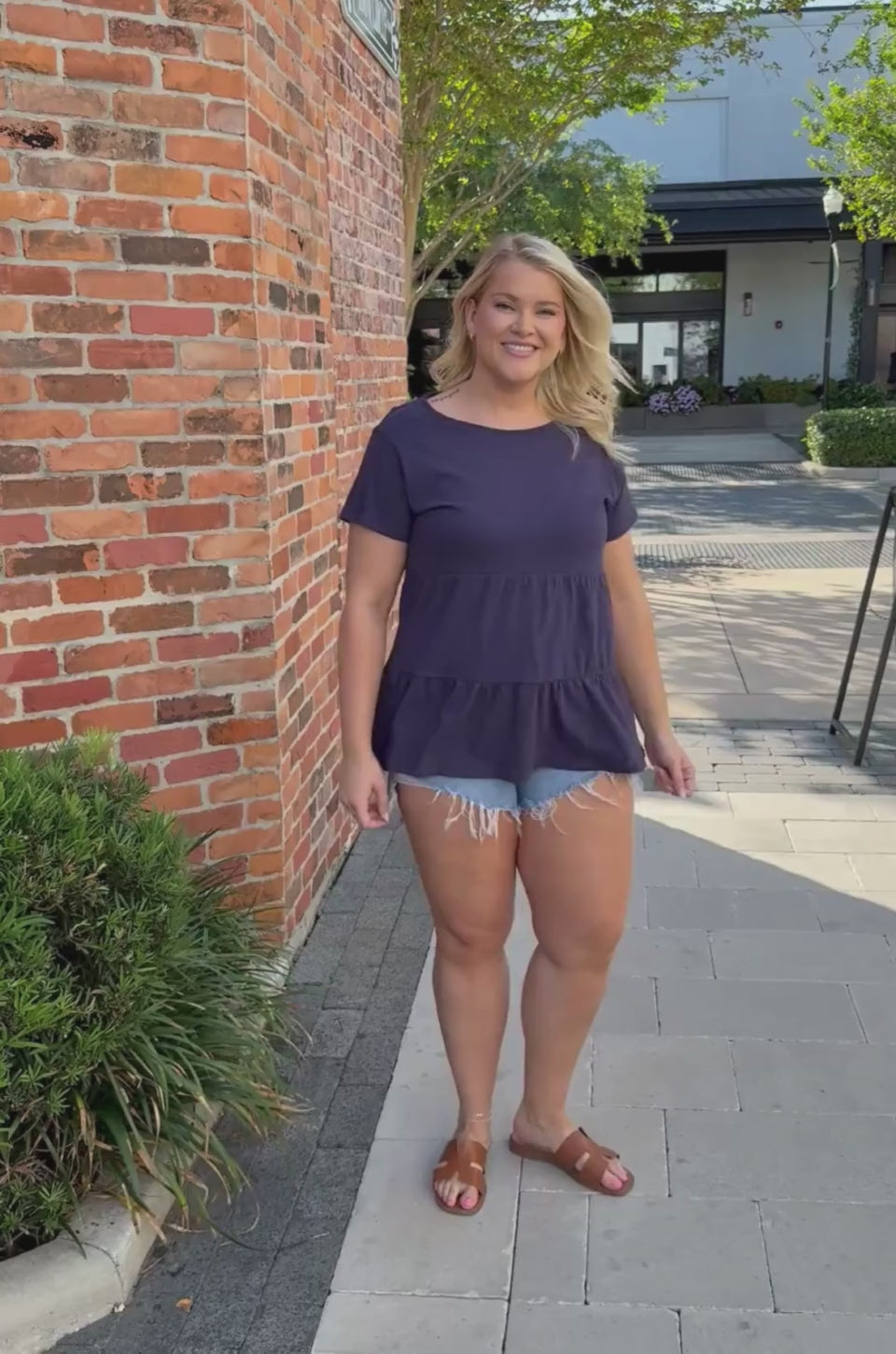 Navy ruffle tee for nursing