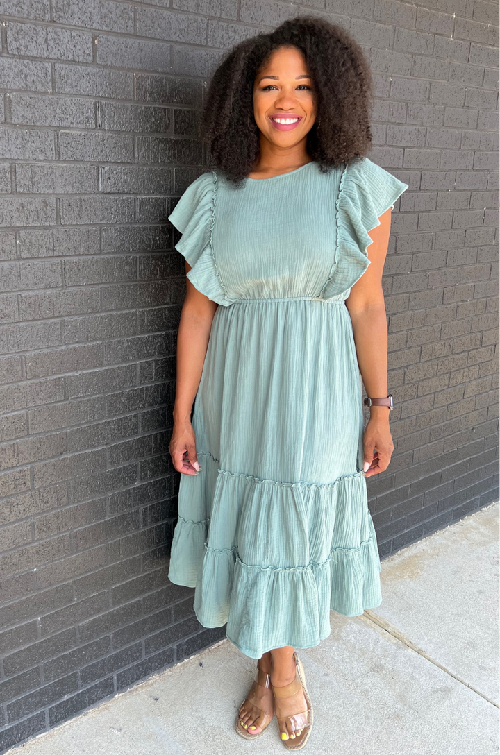 mint green dress maternity Angel Maternity Annabella Knit Maternity Midi Dress in Sage Green main image 0
