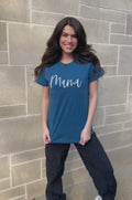 Mama tee in blue for nursing moms breastfeeding
