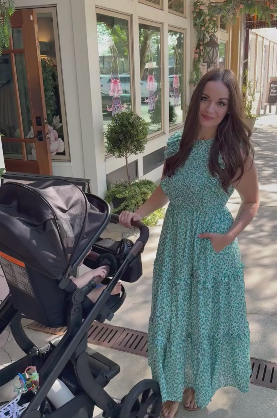 Smocked Floral Print Nursing Midi Dress