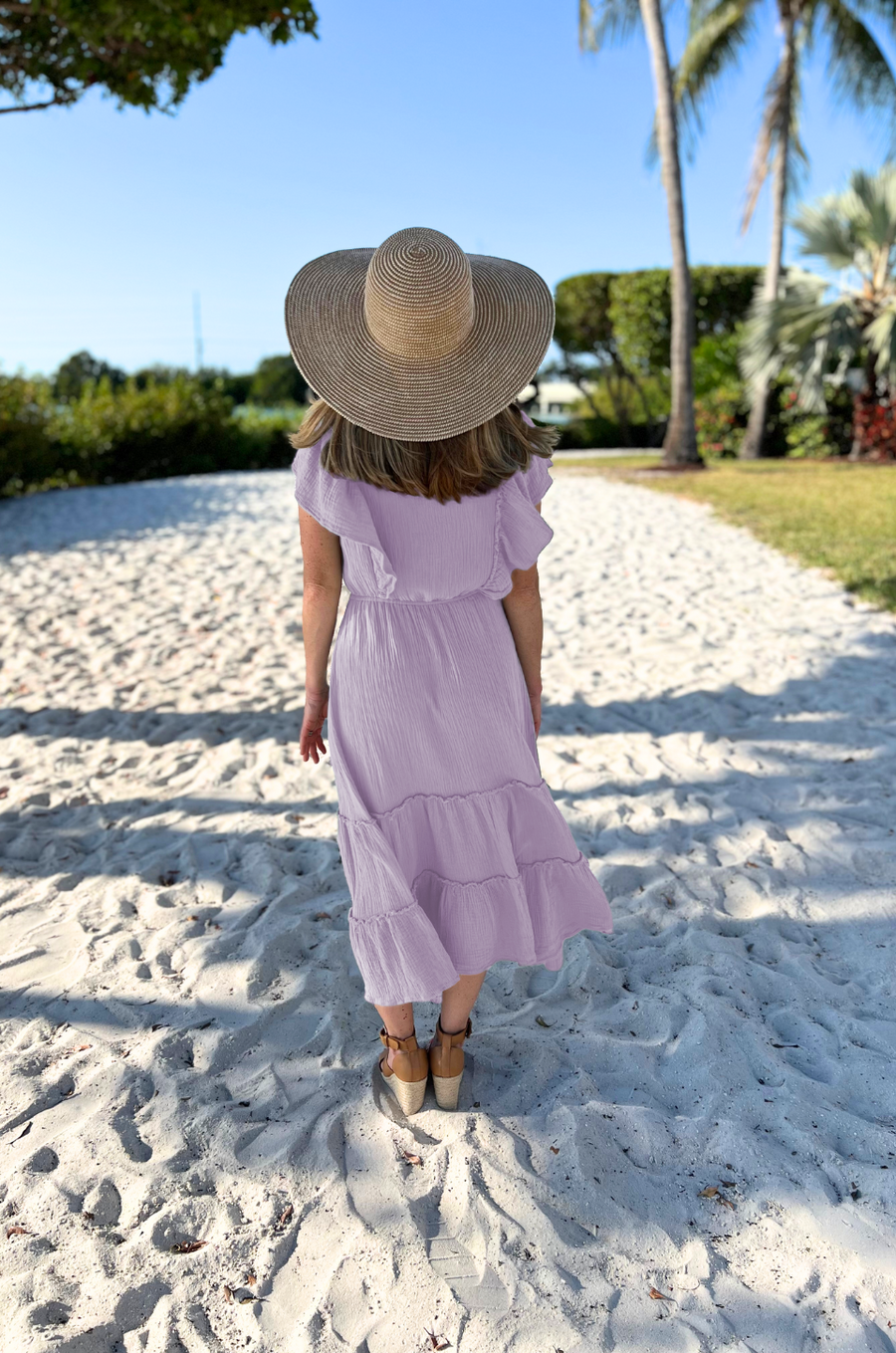 Gauze Ruffle Midi Dress- Lavender