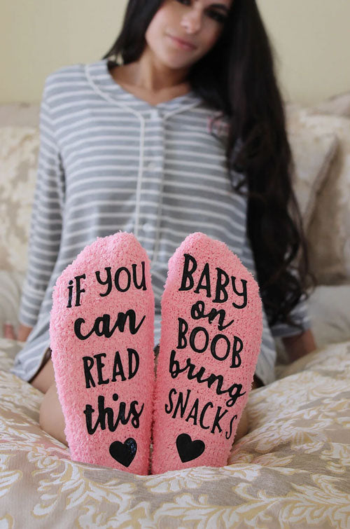 woman in pink novelty socks