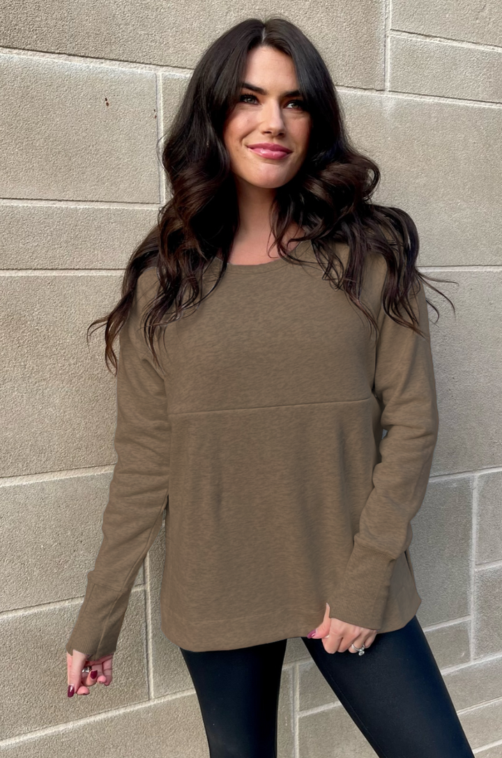 brown nursing sweatshirt with zipper for breastfeeding