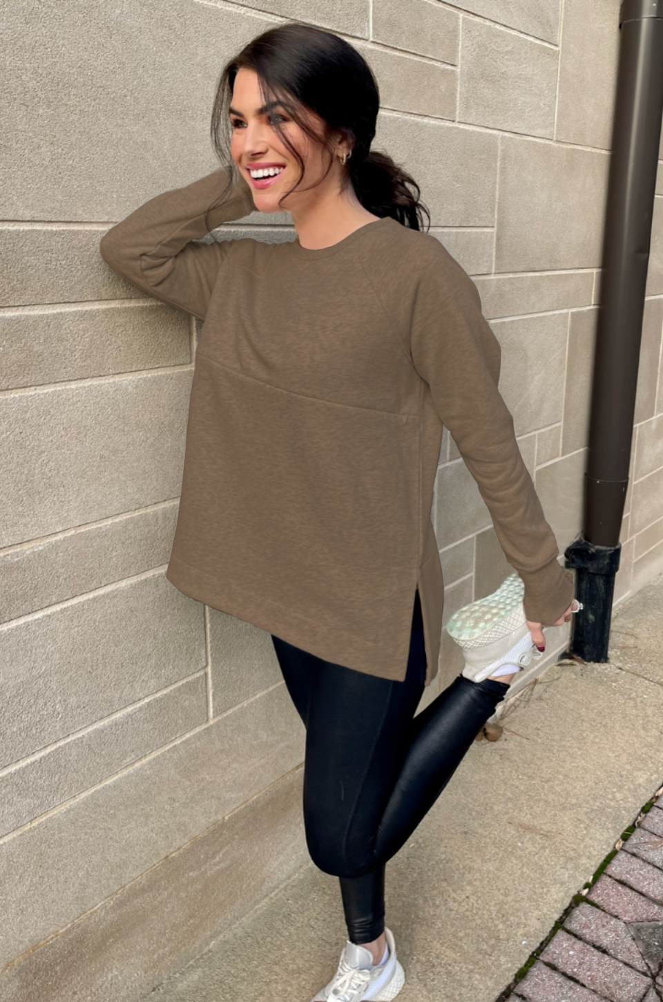 brown nursing sweatshirt for moms