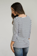 NURSING QUEEN Striped Nursing Top - Hidden Zipper- Black and White - Nursing Queen 