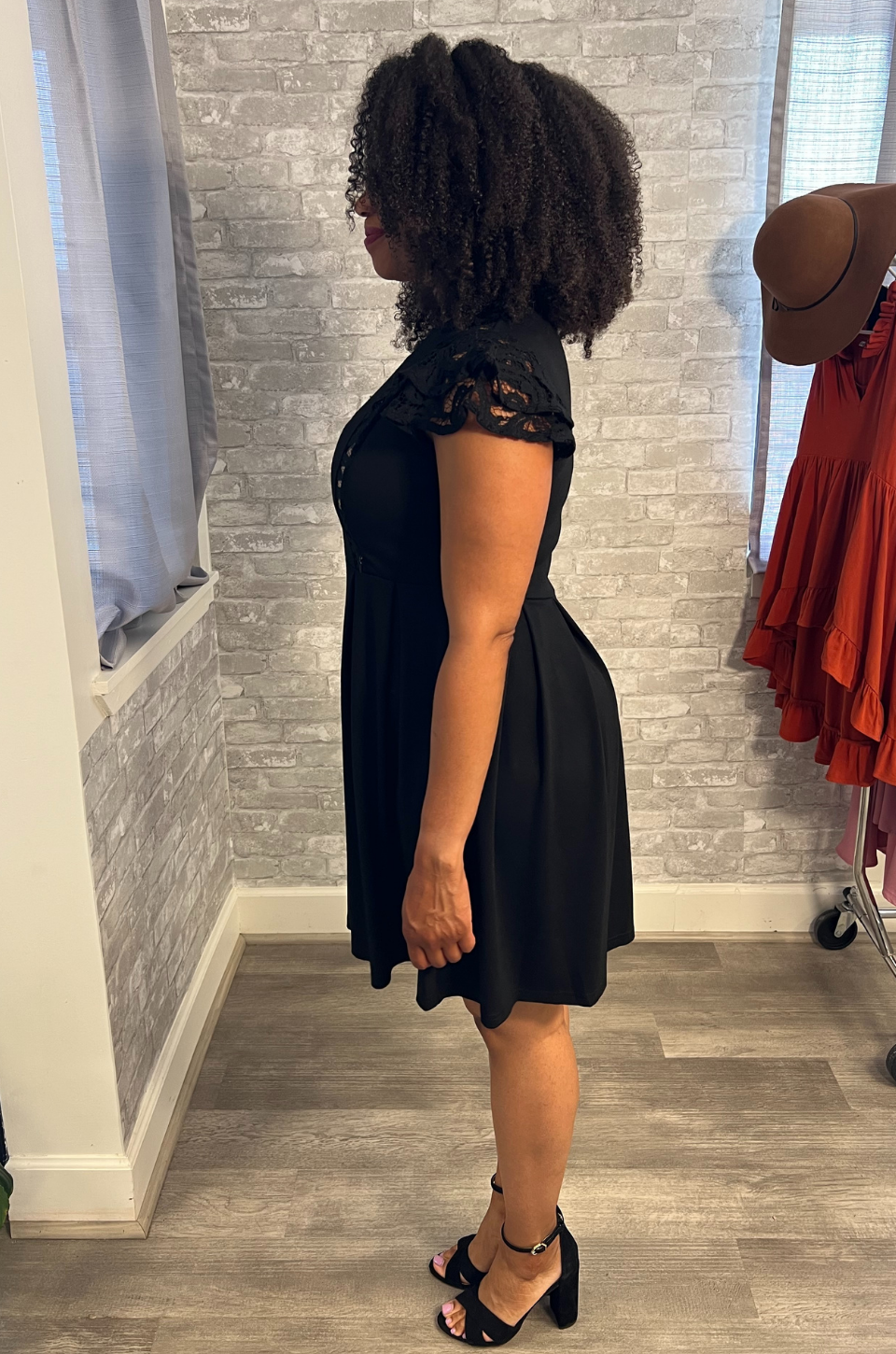 Black Lace Nursing Dress- Flutter Short Sleeve Black Lace Nursing Dress- Flutter Short Sleeve