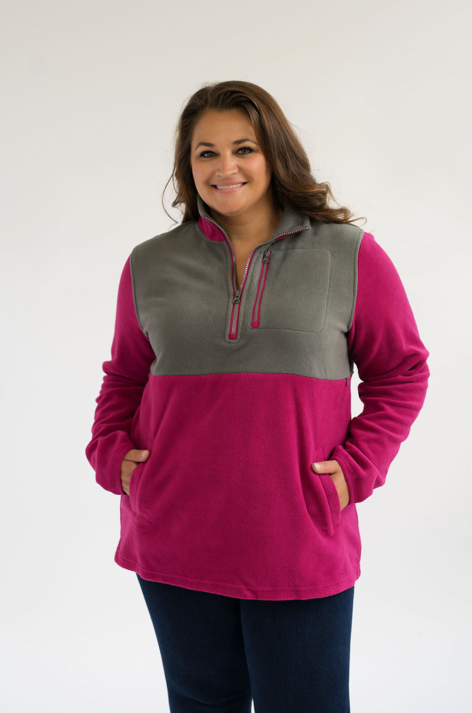 Nursing Fleece Jacket Hidden Zipper Raspberry