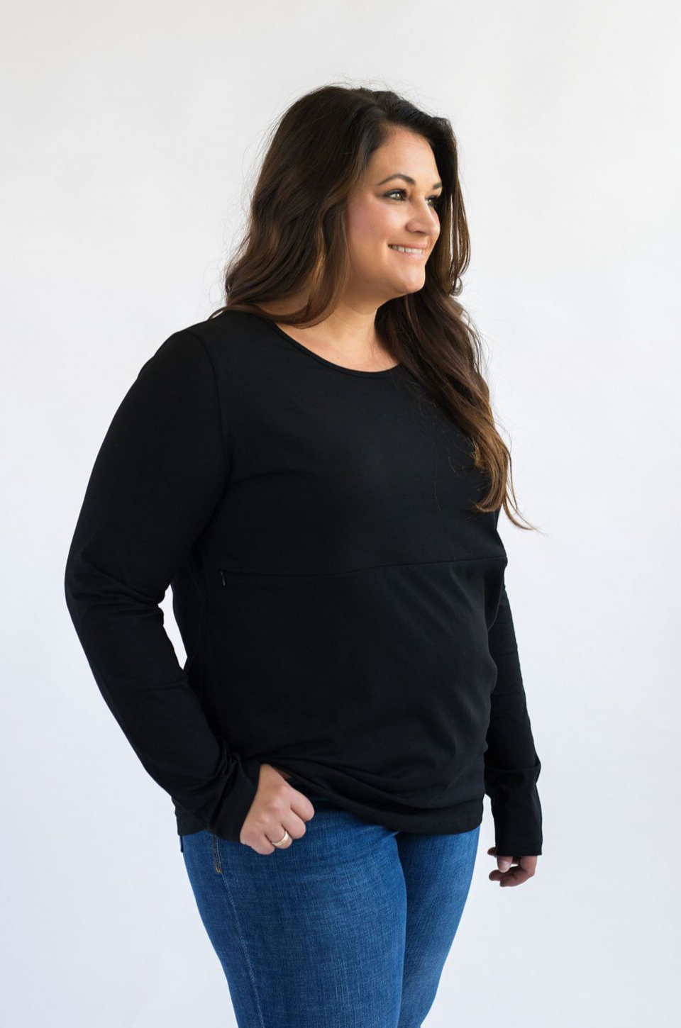 Classic Cotton LONG SLEEVE Nursing Top Solid Black Nursing Queen