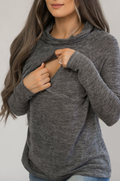 Nursing Sweater With Asymmetrical Flap- Gray