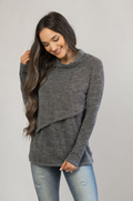 Nursing Sweater With Asymmetrical Flap- Gray