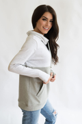 nursing hoodie gray and white drawstring
