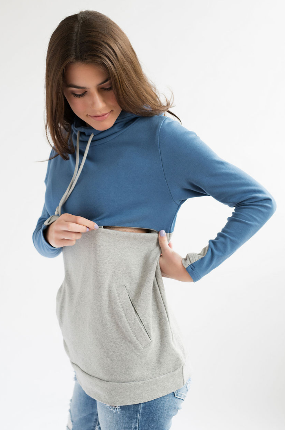 Nursing Sweatshirt Pullover - Colorblock Blue/Gray