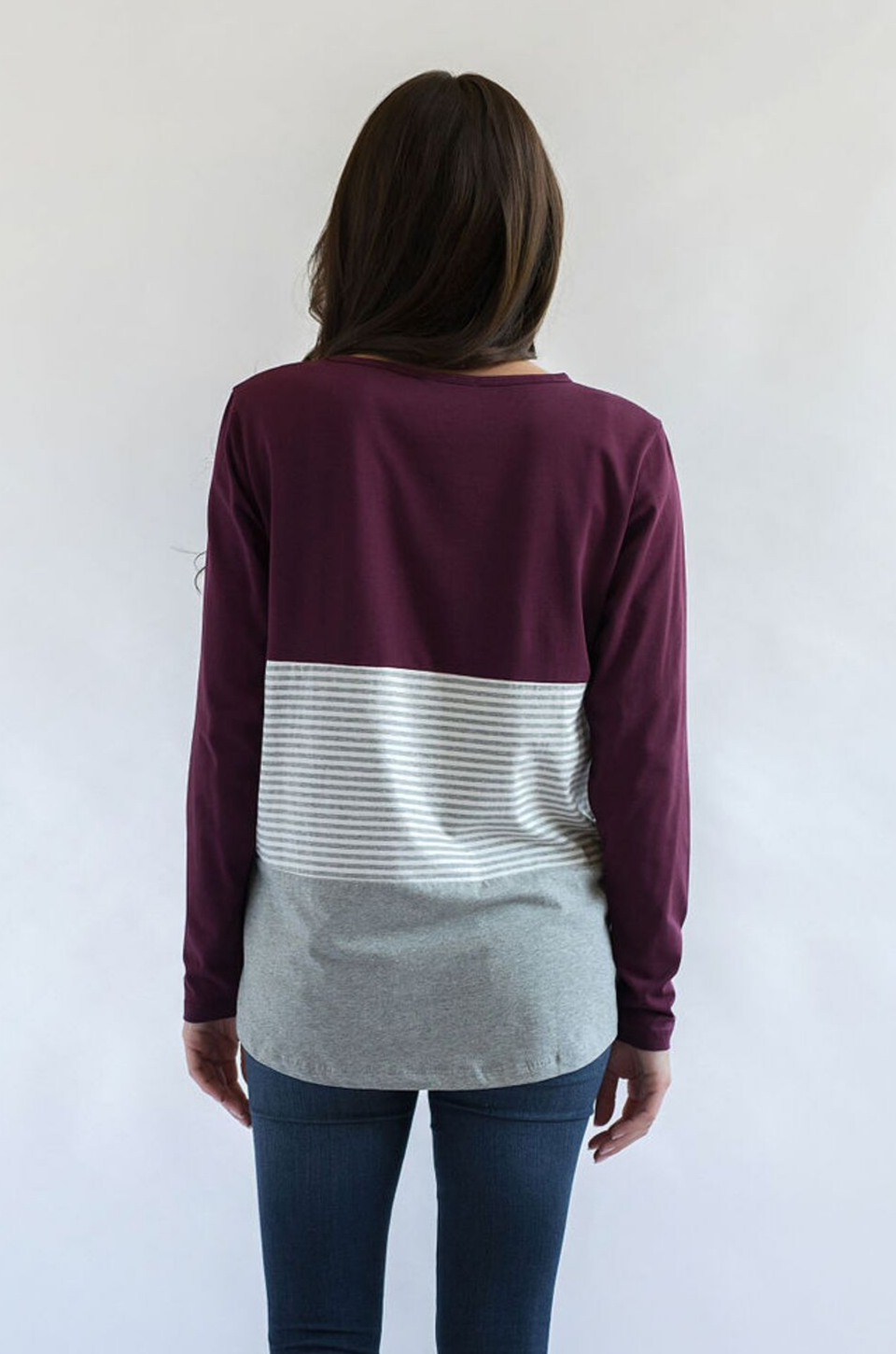 Long Sleeve Cotton Nursing Top- Block- Wine – Nursing Queen