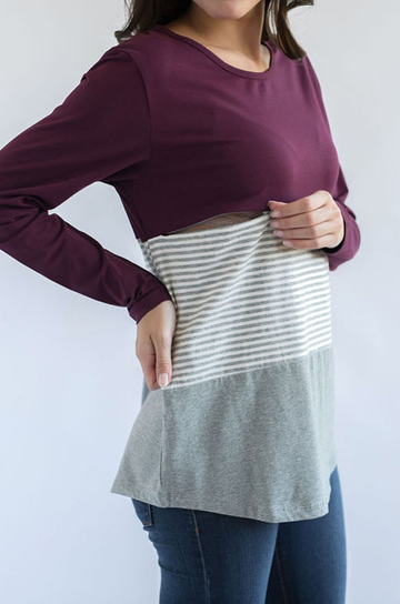 nursing colorblock nursing top with hidden zipper