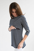 Trendy nursing top 3/4 long sleeve for breastfeeding blue and white