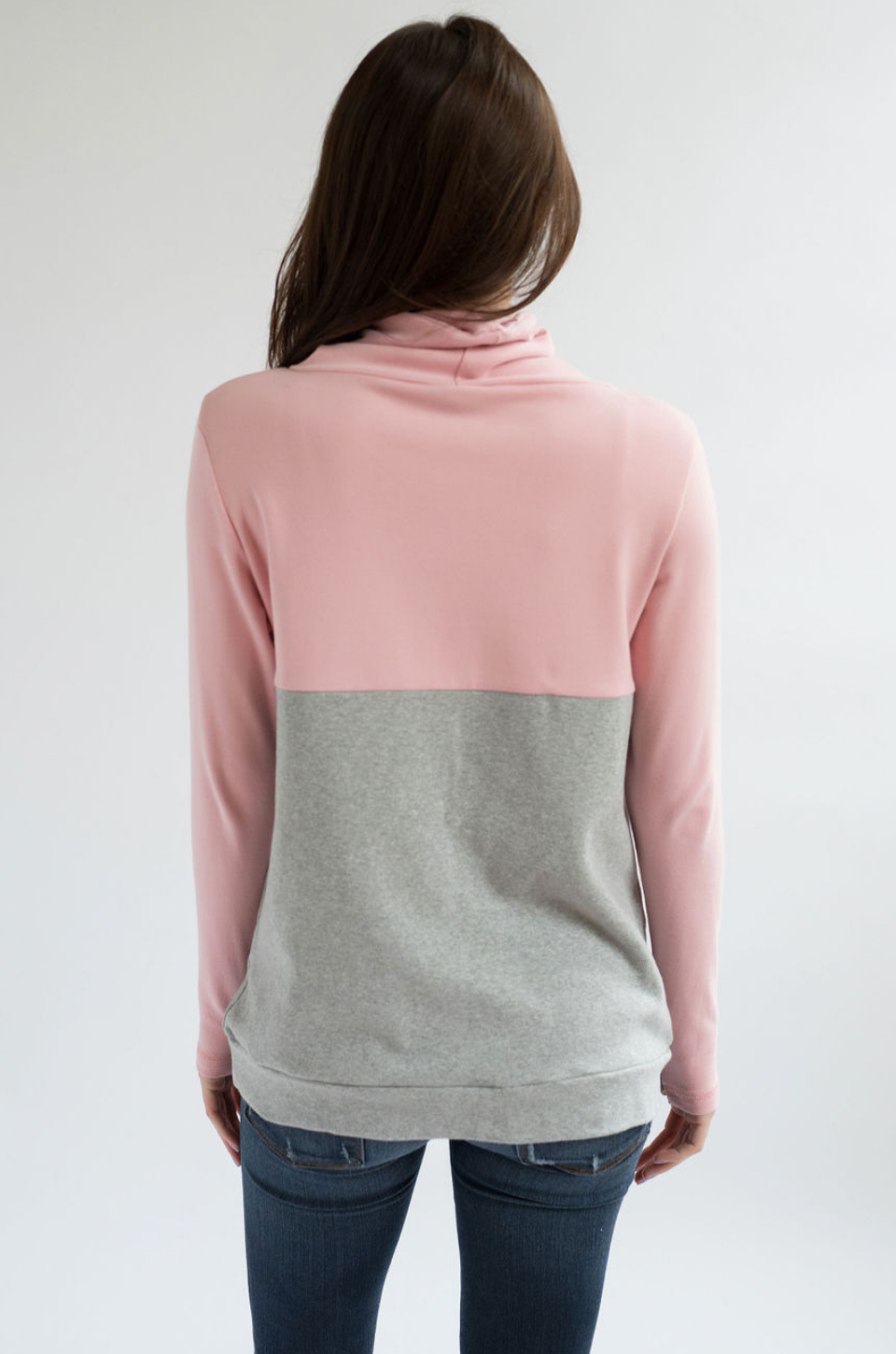 Nursing Sweatshirt for Breastfeeding - Hidden Zipper - Pink/Gray