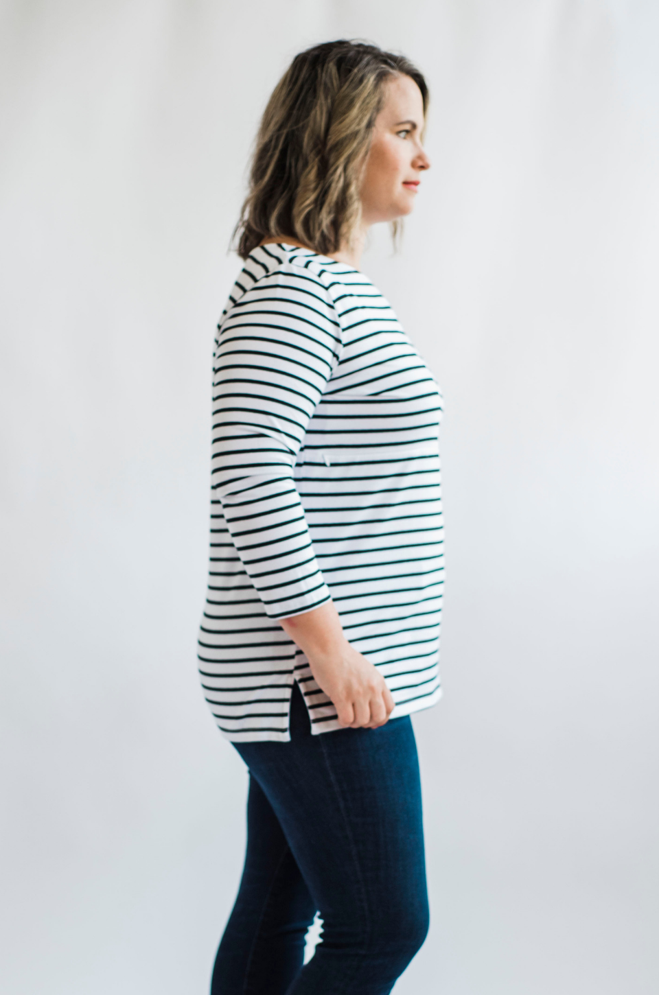 Striped Nursing Top with Hidden Zipper Black/White